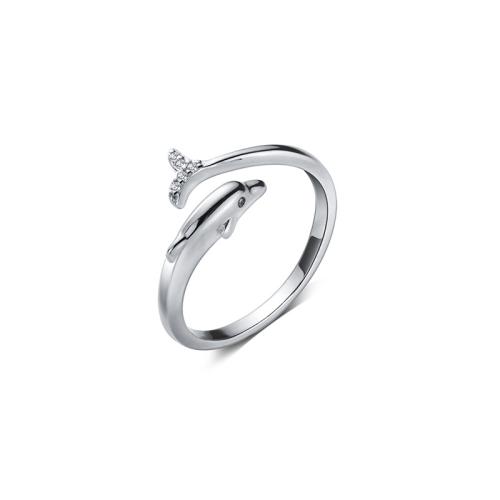 925 sterling zilver Manchet Finger Ring, Dolfijn, geplatineerd, voor vrouw & met strass, Maat:7-9, Verkocht door PC