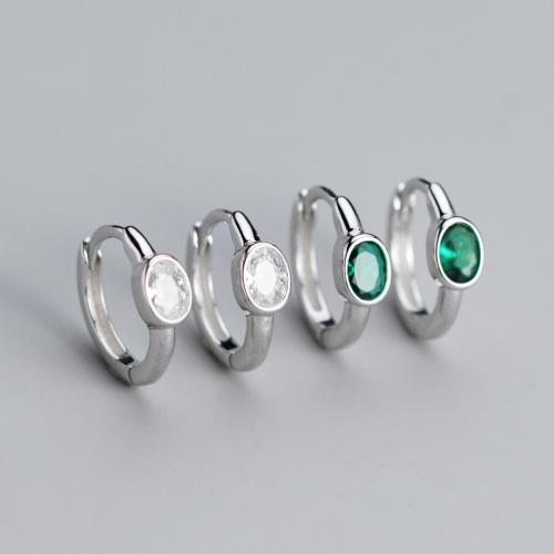 925 de prata esterlina Huggie Argola, Estilo coreano & para mulher & com strass, Mais cores pare escolha, Diametro interno:Aprox 8mm, vendido por par