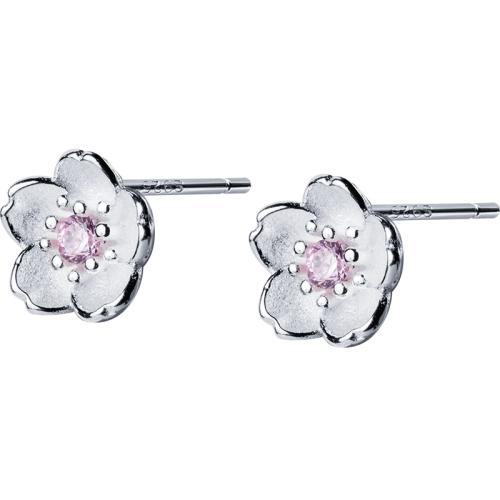 925 Sterling Silver Graí Earring, Flower, stíl Cóiréis & do bhean & le rhinestone, 8mm, Díolta De réir Péire