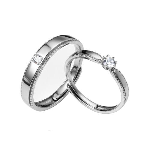 925 Sterling Silver Couple Ring 2 pieces & Korean style & adjustable & for couple & with rhinestone US Ring .5 Sold By Set