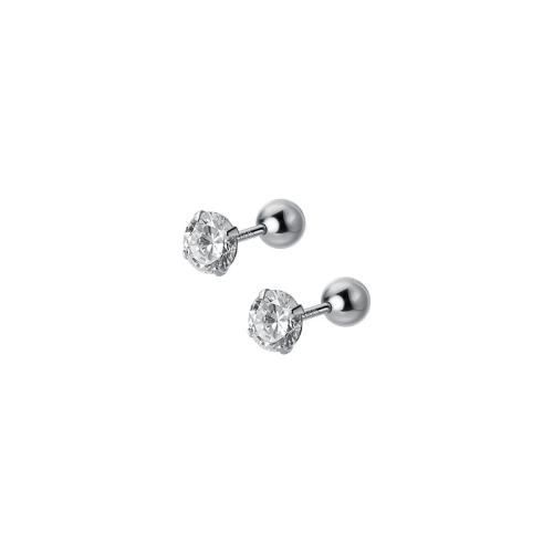 925 Sterling Silver Stud Earring & for woman & with rhinestone silver color Sold By Pair