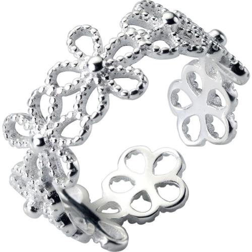 Argent sterling 925 Cuff Bague, fleur, Style coréen & pour femme & creux, argent, Taille:5-6.5, Vendu par PC