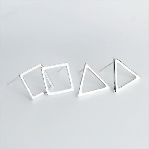 925 Sterling Silver Stud Earring Geometrical Pattern Korean style & for woman & hollow silver color Sold By Pair