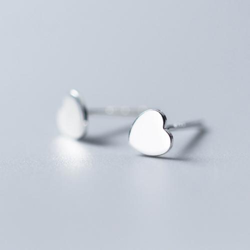 925 Sterling Silver Stud Earring Heart platinum plated Korean style & for woman Sold By Pair