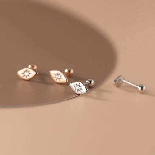 925 Sterling Sølv Stud Earring, Eye, Koreansk stil & for kvinde & med rhinestone, flere farver til valg, 7x4mm, Solgt af par