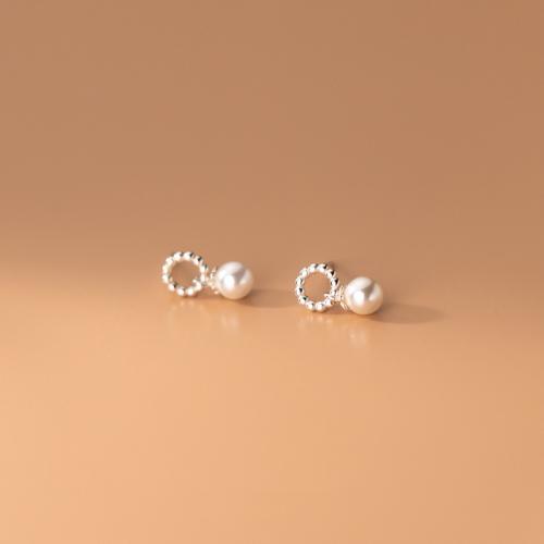 925 Sterling Silver Stud Earring with Shell Pearl Korean style & for woman & hollow silver color Sold By PC