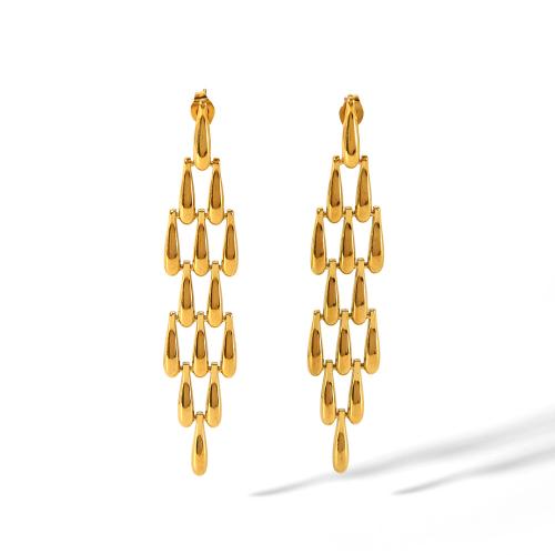 Fashion Fringe Boucles d'oreilles, Acier inoxydable 304, bijoux de mode & pour femme & creux, doré, 76x14mm, Vendu par paire