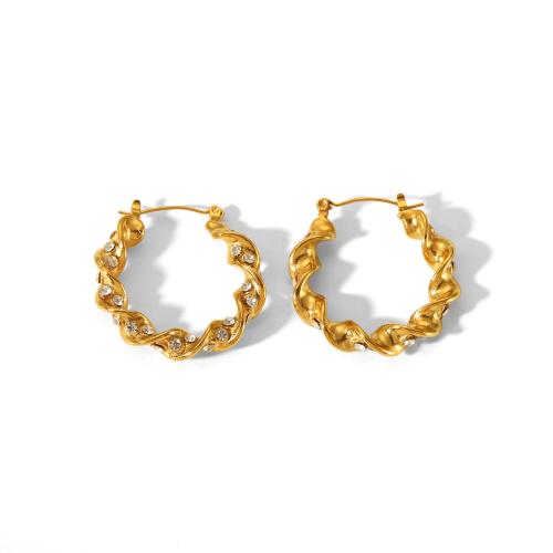 Stainless Steel Hoop Earring 304 Stainless Steel fashion jewelry & for woman & with rhinestone golden Sold By Pair