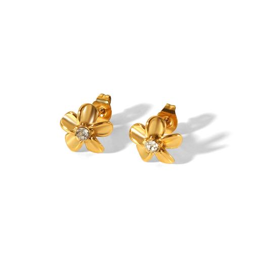 Roestvrij staal Stud Earrings, 304 roestvrij staal, mode sieraden & voor vrouw & met strass, gouden, 10x10mm, Verkocht door pair