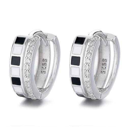 925 Sterling Silver Hoop Earrings fashion jewelry & for woman & enamel & with rhinestone Sold By Pair