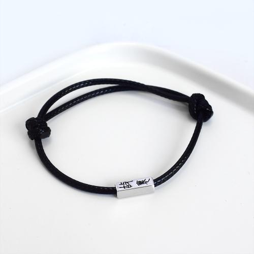 925 Sterling Silver Bangle Bracelet with leather cord Length Adjustable & fashion jewelry & Unisex Length Approx 19 cm Sold By PC