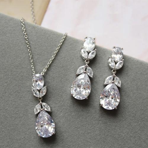 Cubic Zirconia Micro Pave Brass Jewelry Sets & micro pave cubic zirconia & for woman Length Approx 45 cm Sold By PC