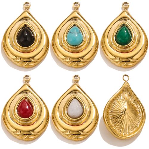 Stainless Steel Pendants 304 Stainless Steel with Gemstone Teardrop DIY golden Sold By PC