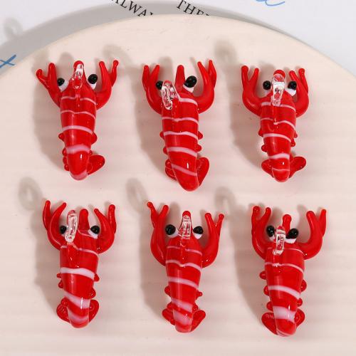 Pingentes de lampwork de moda, vidrilho, Lagosta, DIY, vermelho, 21x36mm, Aprox 100PCs/Bag, vendido por Bag