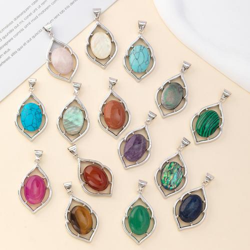 Shell Pendants Natural Stone with Shell & Zinc Alloy silver color plated DIY Sold By PC