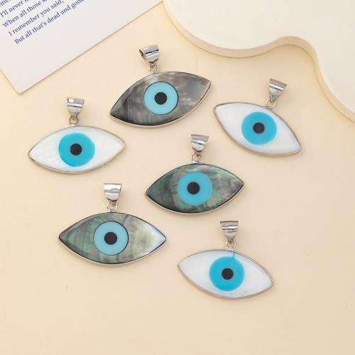 Evil Eye Anhänger, Muschel, mit Zinklegierung, blöser Blick, silberfarben plattiert, DIY, keine, 40x24mm, verkauft von PC