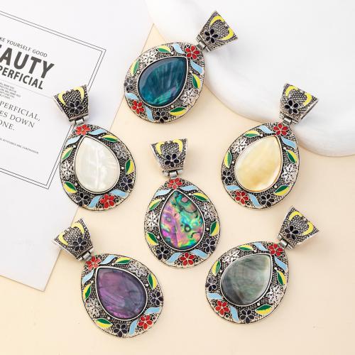 Shell Pendants Zinc Alloy with Shell Teardrop silver color plated DIY & enamel nickel lead & cadmium free Sold By PC