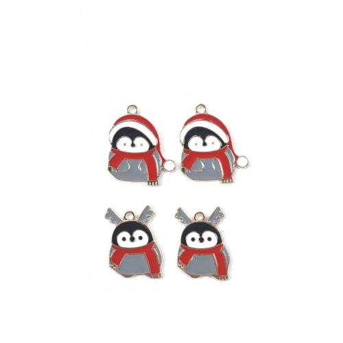 Zinc Alloy Enamel Pendants Penguin gold color plated DIY Sold By Bag