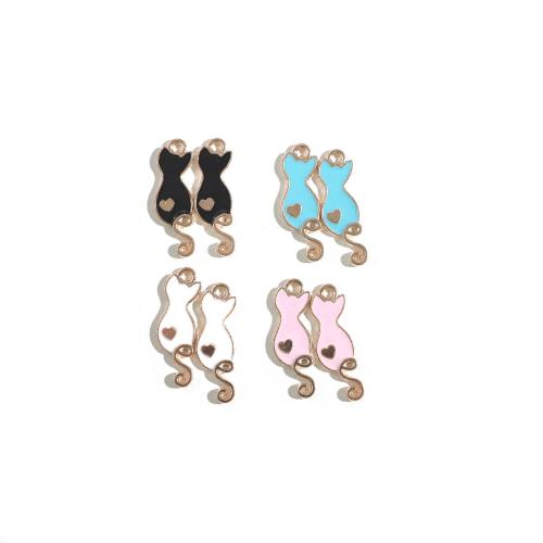 Zinc Alloy Enamel Pendants Cat gold color plated DIY Sold By Bag