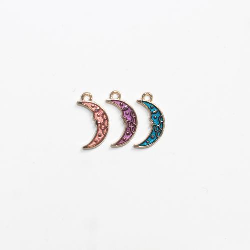 Zinc Alloy Enamel Pendants Moon gold color plated DIY Sold By Bag