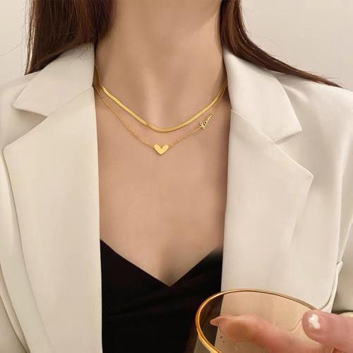 Collier d'acier titane, avec 5cm chaînes de rallonge, Placage de couleur d'or, bijoux de mode, doré, Longueur 43 cm, Vendu par PC