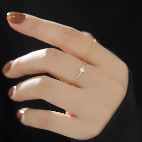 Titanium Steel Finger Ring gold color plated fashion jewelry & with rhinestone golden Sold By PC