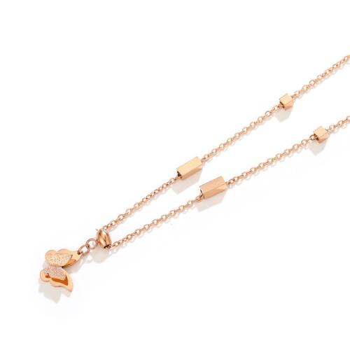 Titanium Steel Necklace with 5cm extender chain plated fashion jewelry rose gold color Length 40 cm Sold By PC