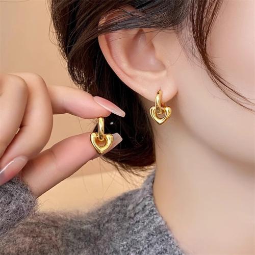 Stainless Steel Lever Back Earring, 304 Stainless Steel, Heart, gold color plated, fashion jewelry, golden, 16x25mm, Sold By Pair