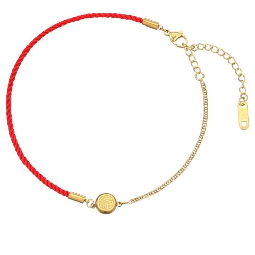 Titanium Steel Bracelet & Bangle with Nylon Cord with 5cm extender chain gold color plated fashion jewelry red Length 20 cm Sold By PC