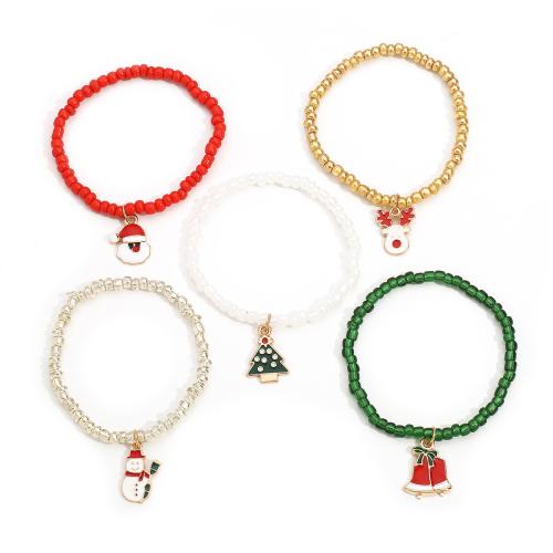 Christmas Holiday Bracelet Seedbead with Zinc Alloy handmade 4 pieces & Christmas Design & Unisex & for woman mixed colors Sold By Set