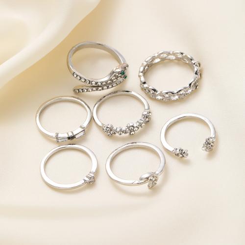 Sinc Alloy Ring Set, plátáilte, stíleanna éagsúla do rogha & do bhean & le rhinestone, dathanna níos mó le haghaidh rogha, Díolta De réir Socraigh