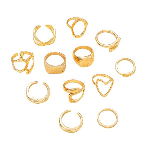 Zinc Alloy Ring Set plated 12 pieces & for woman & hollow gold Sold By Set