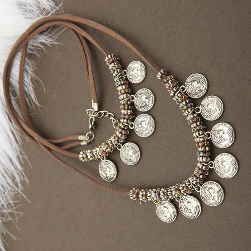 Zinc Alloy Jewelry Necklace with Wax Cord with 5CM extender chain plated for woman Length Approx 54.5 cm Sold By PC