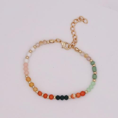 Pulsera de Aleación de Zinc, con Cuentas de vidrio & Piedras preciosas & plástico recubierto de cobre, con 3CM extender cadena, hecho a mano, para mujer, multicolor, longitud aproximado 18 cm, Vendido por UD