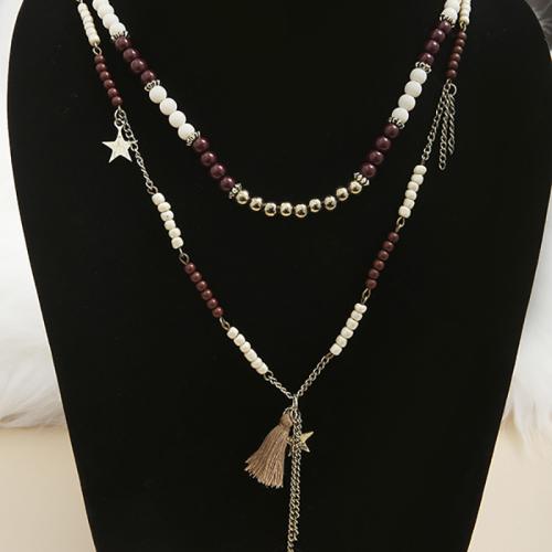 Zinc Alloy Sweater Chain Necklace with Polyester & Copper Coated Plastic plated for woman Length Approx 73 cm Sold By PC