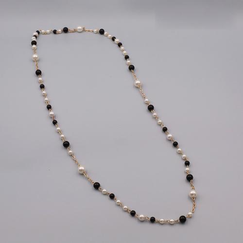 Sinc Alloy geansaí Necklace Slabhra, le Pearl Plaisteacha, plátáilte, do bhean, dathanna measctha, Fad Thart 93 cm, Díolta De réir PC