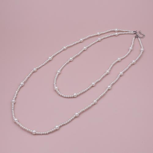 Sinc Alloy geansaí Necklace Slabhra, le Gloine Pearl, plátáilte, do bhean, bán, Length approx. 55CM and 80CM and 5CM extension chain, Díolta De réir PC