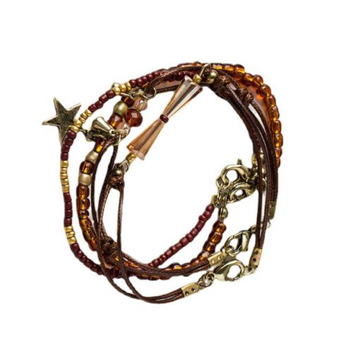 Zinc Alloy Bracelet with Glass Beads & Wax Cord plated 4 pieces & for woman amber Length Approx 18 cm Sold By Set