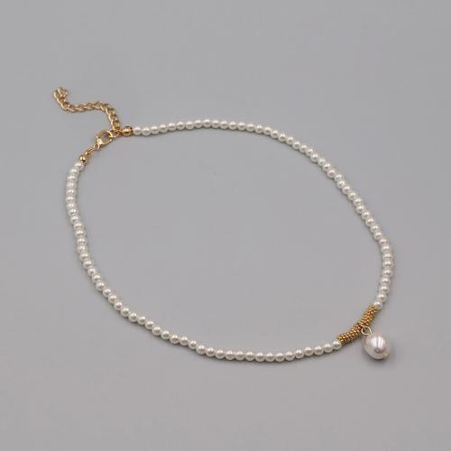 Zinc Alloy Jewelry Necklace with Glass Pearl with 5CM extender chain plated for woman white Length Approx 40 cm Sold By PC