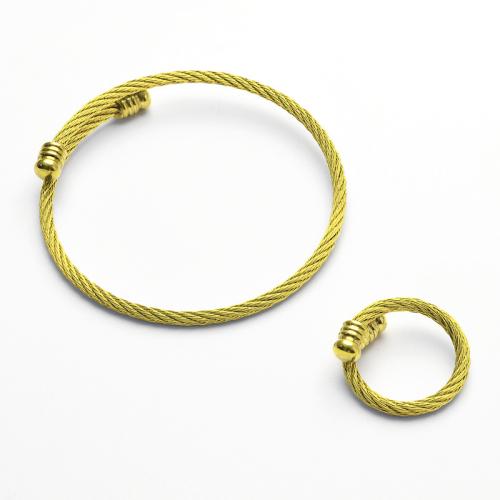 Set di gioielli in acciaio inox, bracciale bangle & anello dito, 304 acciaio inox, placcato, 2 pezzi & per la donna, nessuno, Venduto da set