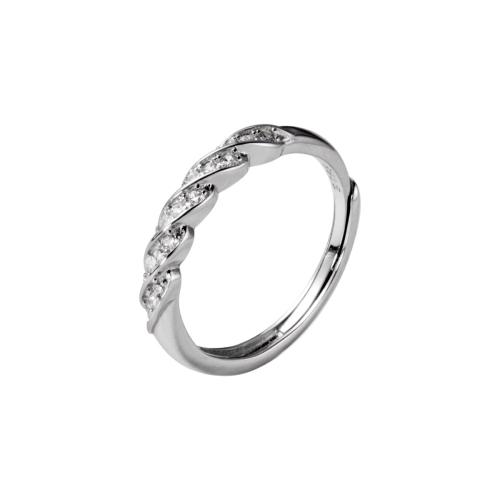 Argent sterling 925 Cuff Bague, Plaqué de platine, Style coréen & pour femme & avec strass, Taille:6-9, Vendu par PC