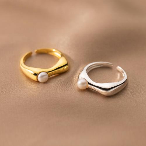 925 Sterling Silver Cuff Finger Ring with Plastic Pearl Korean style & for woman US Ring .5 Sold By PC