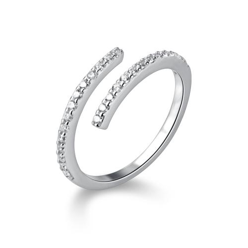 Argent sterling 925 Cuff Bague, Style coréen & pour femme & avec strass, Taille:5.5-8, Vendu par PC