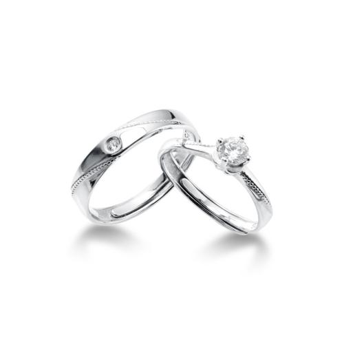 925 Sterling Silver Couple Ring 2 pieces & adjustable & for couple & with rhinestone US Ring Sold By Set