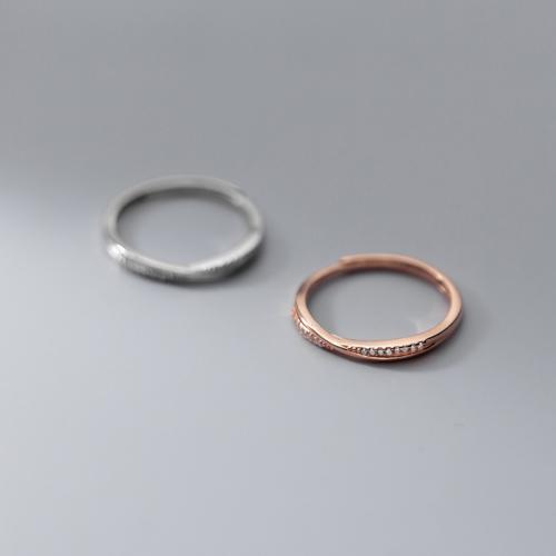 925 sterling zilver Manchet Finger Ring, Koreaanse stijl & voor vrouw & met strass, meer kleuren voor de keuze, Maat:6-8, Verkocht door PC