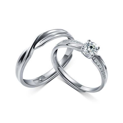 925 Sterling Silver Couple Ring platinum plated 2 pieces & adjustable & for couple & with rhinestone US Ring .5-9 Sold By Set