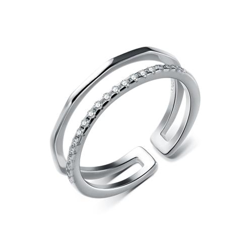 925 sterling zilver Manchet Finger Ring, geplatineerd, Koreaanse stijl & voor vrouw & met strass & hol, Maat:4.5-7, Verkocht door PC