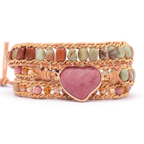 Gemstone Bracelets Natural Stone with leather cord fashion jewelry & multilayer & for woman Length Approx 18 cm Sold By PC