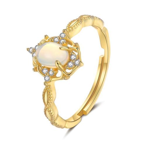 Messing Fingerring, mit Opal, Modeschmuck & für Frau & mit Strass, goldfarben, Inner diameter 17mm, verkauft von PC