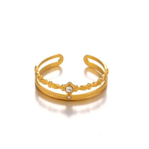 Anillo de dedo del acero inoxidable del Zirconia cúbico, acero inoxidable 304, 18K chapado en oro, Joyería & micro arcilla de zirconia cúbica & para mujer, dorado, Vendido por UD